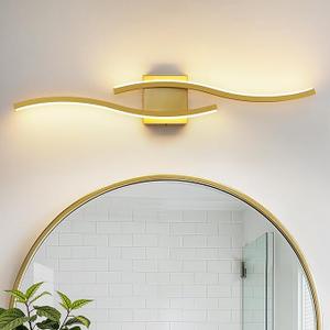 WOSHITU Gold LED Bathroom Vanity Lights: 31.5 Inch 32W Bathroom Lighting Fixtures Over Mirror 5CCT Dimmable 2700-5000K Vanity Lights Modern Bath Sconces Wall Light for Mirror Bedroom Living Room