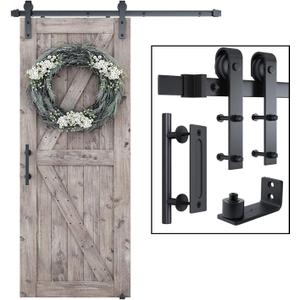 SMARTSTANDARD 5FT Sliding Barn Door Hardware Whole Kit (Include 5ft Track Kit & Pull Handle Set & Floor Guide), Smoothly and Quietly, Easy to Install, Fit 30" Wide Door Panel (J Shape)