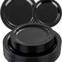 WELLIFE 60PCS Black Plastic Plates, Include 30 PCS 10.25 inch and 30 PCS 7.5 inch Plastic Plates for Party, Black Party Supplies, Disposable Dinnerware Set
