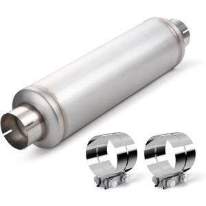 A-KARCK 4.0" Inlet & Outlet Diesel Exhaust Muffler, 7" x 24" Body, 30" Overall Length, Stainless Steel Resonator Muffler with Clamp, Straight Through Design