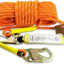 Fall Protection Safety Rope 100 FT Heavy Duty Vertical Roofing Rope with Alloy Steel Grab Snap Hooks Shock Absorber Fall Protection Tree Climbing Line Kit Tree Stand Safety Line Kit