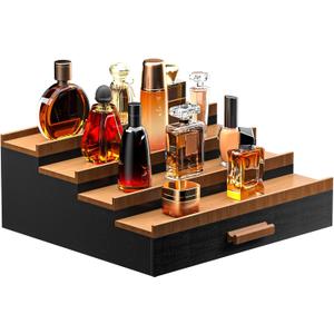 Sephyroth Cologne Organizer for Men 4 Tier of Elevated Cologne Display Shelf with Drawer Storage Perfume Organization and Storage Display Risers, Great Gift for Man(4Tier-BlackWalnut)