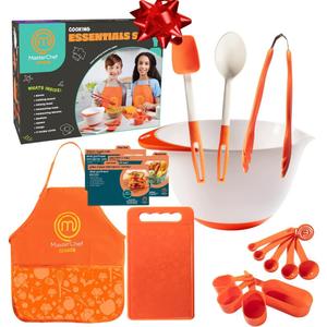 Cooking Essentials Set - 9 Pc. Kit Includes Recipes, Apron, Cutting Board, Mixing Bowl, Measure Cups, Spoons, Homemade Holiday Gifts