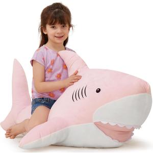 MorisMos 51inch Giant Shark Stuffed Animal, Large Shark Plush Toy Pillow Gift for Kids, Girlfriend, Pink