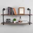 MBQQ Industrial Pipe Shelving Wall Mounted,48in Rustic Metal Floating Shelves,Steampunk Real Wood Book Shelves,Wall Shelf Unit Bookshelf Hanging Wall Shelves,Farmhouse Kitchen Bar Shelving(2 Tier)