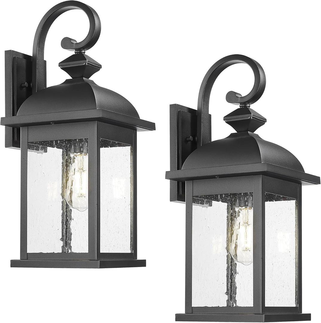 FEMILA 21" Outdoor Wall Light Fixture, 2 Pack Modern Outdoor Wall Sconce, Rust-Proof Waterproof Wall Light with Seeded Glass, Ideal for Porch, Patio, Entryway, Garage, 4FD54B2-2PK BK