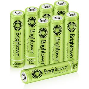 Brightown Rechargeable AAA Batteries, 600mAh NiMH Precharged Triple A Solar Batteries for Solar Lights and Household Devices, 8 Pack