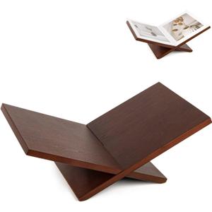 PUERSI Open Display Stand, Wooden Large Book Holder, Coffee Table Stand, Wood Easel for Magazine, Art, Cook Book, Bible, Quran - Brown