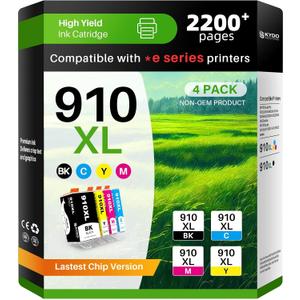 910XL Ink Cartridges Combo Pack Replacement for 910XL Work with OfficeJet 8015e 8022e 8010 8022 OfficeJet Pro 8025e 8028e 8035e 8020 8025 8028 8030 8035 Printers 4 Pack (Black Cyan Magenta Yellow)