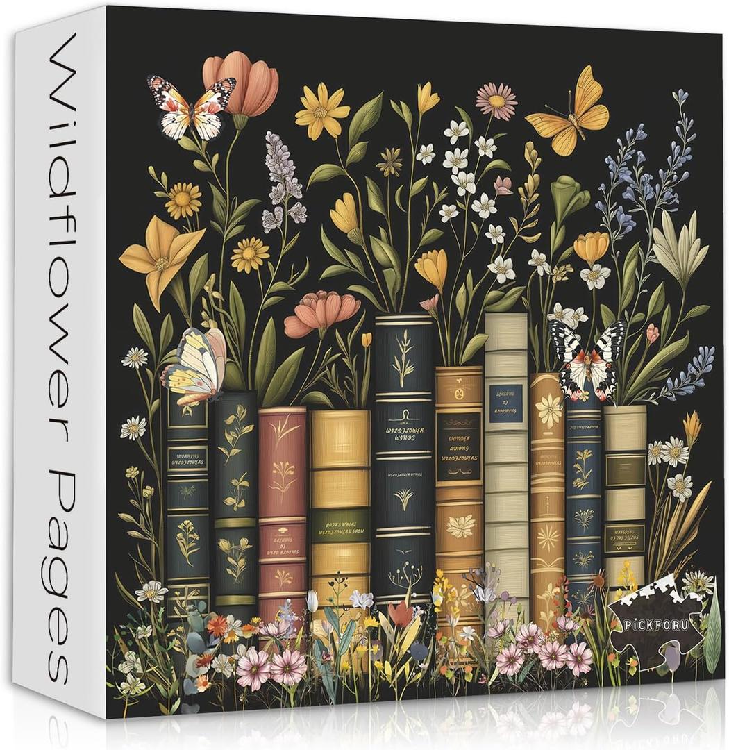 Wildflowers Puzzles for Adults 1000 Pieces, PICKFORU Wildflower Pages Jigsaw Puzzle, Vintage Book Puzzles for Book Lover, Plant Floral Flowers Puzzle as Home Decor, 23.9*23.9 Inches