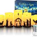 Homemory Flameless Christmas Nativity Scene Candles, Battery Operated LED Pillar Religion Candles, Nativity Sets Indoor Outdoor Decor for Xmas Holiday Home Decor, Remote Timer, Christmas Decor, 5 Pack