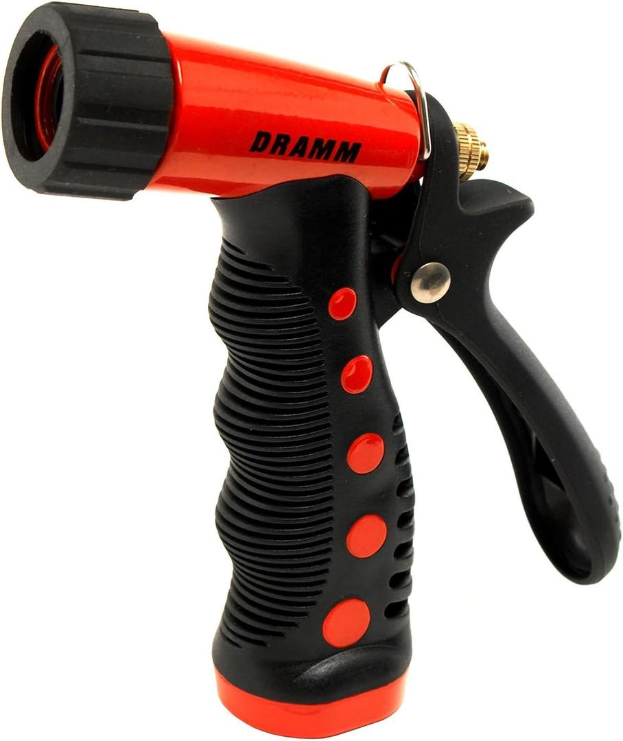 Dramm ColorStorm Premium Pistol Spray Nozzle  Heavy-Duty Adjustable Garden Hose Sprayer with Ergonomic Grip & Variable Water Patterns for Garden, Car, Deck, and Outdoor Cleaning  Red (No Size (Single))