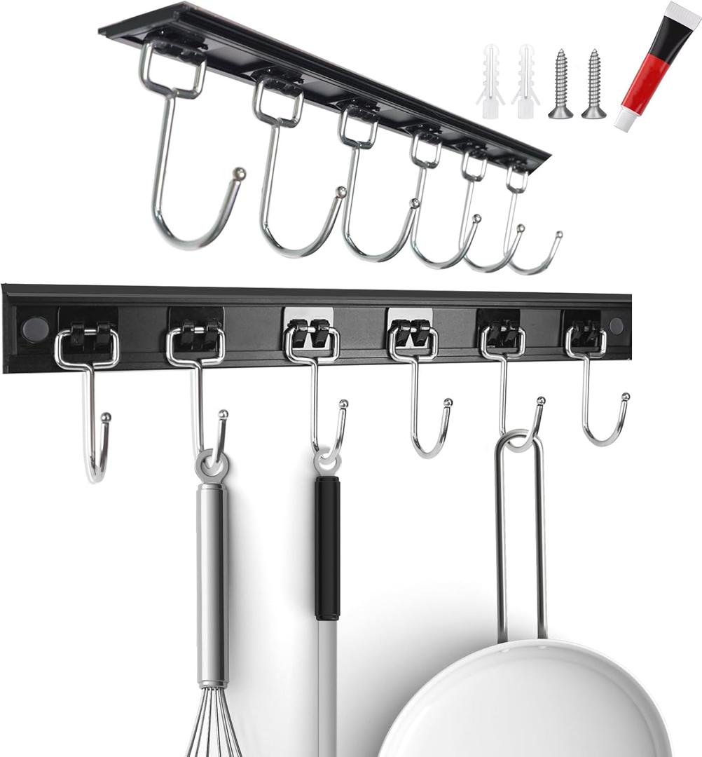 2pcs Utensil Racks with 6 Hooks 11 Inch Mug Holder Under Cabinet Kitchen Utensil Holders Multifunctional (11 inch)