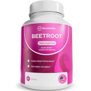 Rosabella Organic Beet Root Capsules - 1300mg Beet Root Powder Aids Healthy Circulation & Vitality, Non-GMO, Beet Root Supplement - 60 Capsules, 30-Day Supply