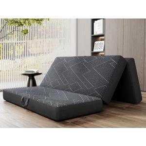 Vamcheer Tri Folding Mattress Full Size - 6 Inch Foldable Mattress Portable Tri-fold Memory Foam Mat, Handle & Non-Slip Bottom with Washable Cover for Travel RV Camping Guest, 73"x52"x6", Grey