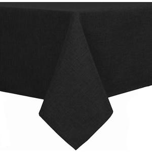 Hiasan Faux Linen Rectangle Tablecloth - Wrinkle and Stain Resistant Washable Table Cloth for Kitchen Dining Room Holiday Table Cover for Dinner, Black, 60 x 140 Inch