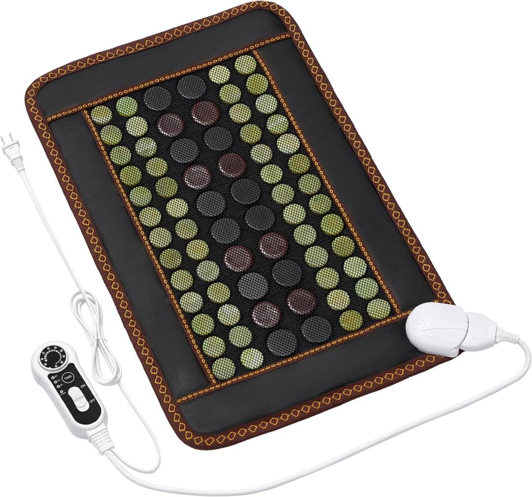 Far Infrared Heating Pad, Natural Jade and 2 Different Tourmaline Heating Pad, Electric Heating Pads for Back Neck Shoulders and Abdomen, Auto Shut Off Function,Christmas Gifts for Women Men