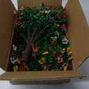 27.5" Artificial Boxwood Topiary Ball Trees with Colorful Flowers, Set of 2 Fake Bushes Shrubs with Ground Spike, UV Resistant Faux Evergreen Tree for Front Porch Outdoor Garden Decor