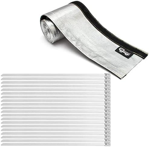 Heat Shroud Aluminized Sleeving Heat Shield fuel line wire heat sleeve 1-1/2''I.D. x 10FT with 20 Pcs 7.8Inch Stainless Steel Cable Metal Zip Ties