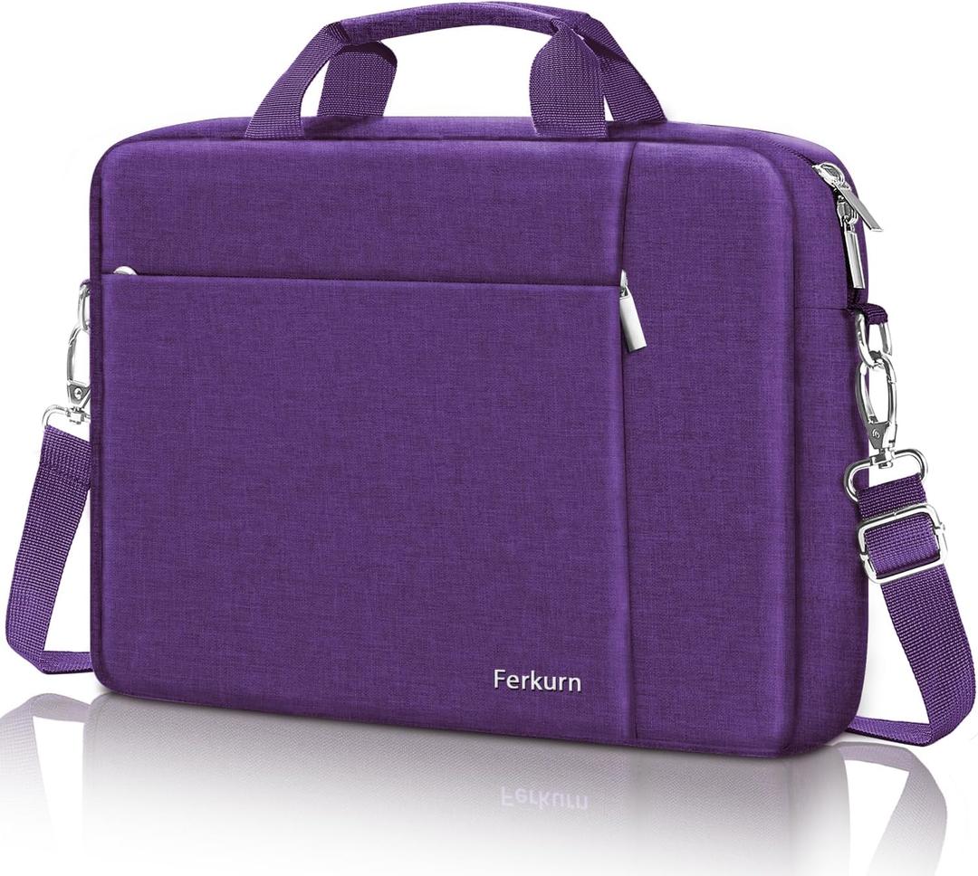 Ferkurn Laptop Bag Case for Women Men Computer Bag Compatible with HP Envy Pavilion Omen/LG Gram/MSI/Dell Inspiron XPS/Lenovo/Acer, Shoulder Strap Carrying Messenger Briefcase, Purple, 15.6 16 Inch