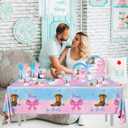 146Pcs Boots and Bows Gender Reveal Decorations Include Tableware-Plates-Napkins-Cups-Forks-Knives-Gender Reveal Tablecloth for Gender Reveal Decorations Serves 24