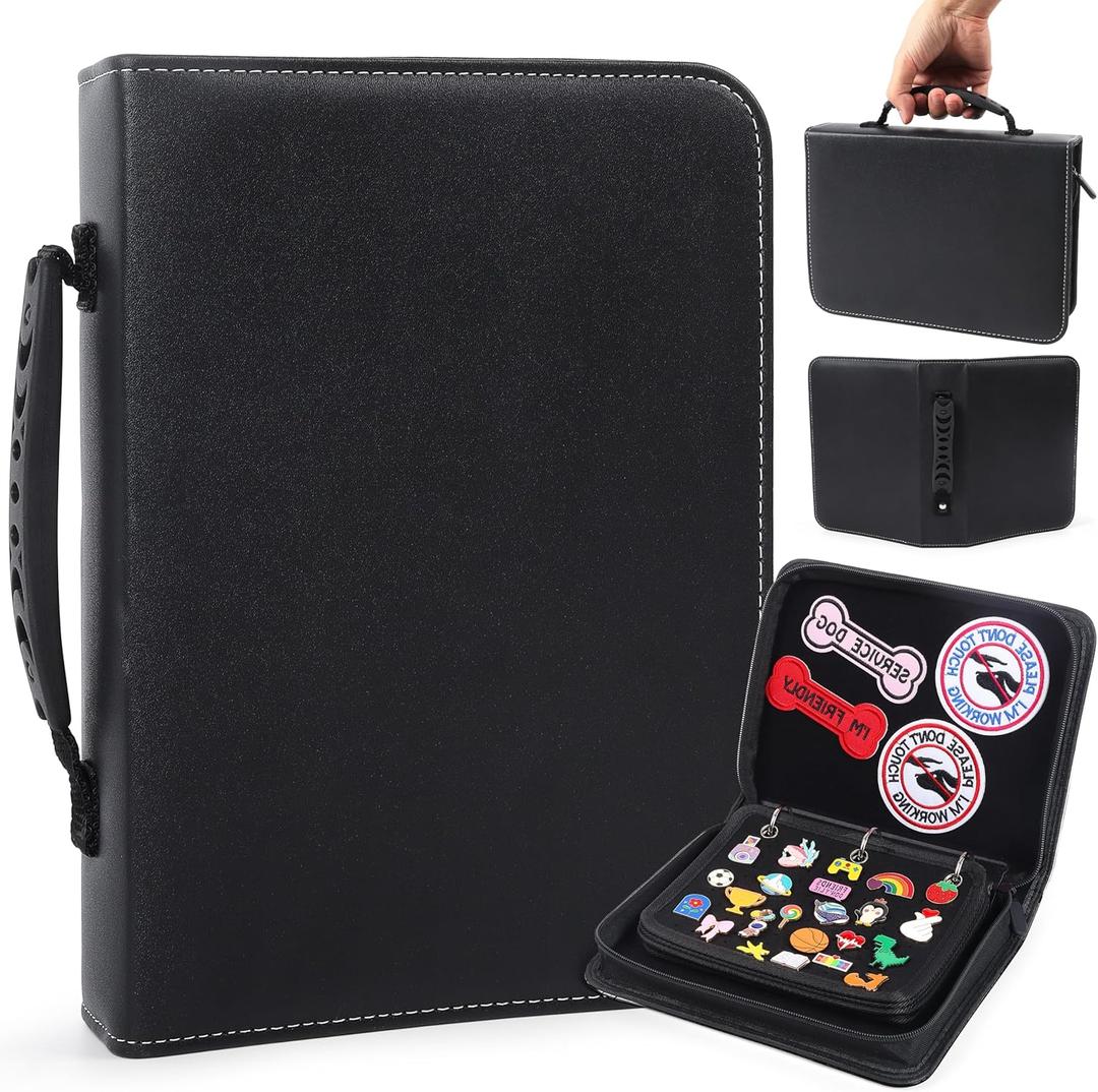 Funcolor Pin Trading Books for Collector: 6-Page Detachable Black Portable PU Leather Enamel Pins Display Album Case for Storage - Handle Travel Pin Folio Bags Holder for Collection