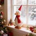 Original Cute Duck Figurine with Santa Hat and Red Scarf for Winter Christmas Decoration, Lovely and Lucky Furry Animal Doll, Come with Giftbox