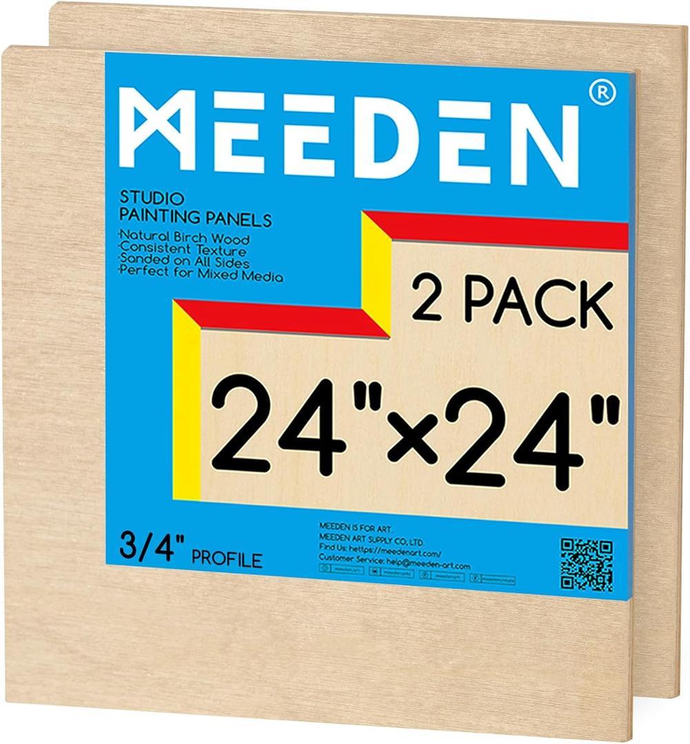 MEEDEN Unfinished Wood Canvas Board: 3/4 Deep 24x24 Wooden Canvas Panel Pack of 2 - Blank Cradled Wood Art Board for Painting