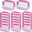 20 Pack 7.1in*2.17in*4.5in Red Clear Cosmetic BagsPlastic Transparent Makeup Bag with Zipper, Portable Makeup Bag Waterproof Toiletry Bags, Travel Organizer for Men and Women