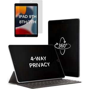 IPROKKO 360° Privacy Matte Screen Protector for iPad 9/8/7 Generation 10.2 inch (2021/2020/2019),4 Way Anti Spy Glare Blue Light 10.2in Tablet Screen Protector Filter [Compatible with Apple Pencil & Face ID, Case Friendly]