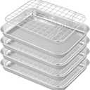Set of 4 Baking Sheets with Cooling Rack, Stainless Steel Oven Tray and Grid Rack for Baking Roasting, 9.4 x 7 x 1 inch