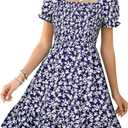 Lyrur Women's Short Sleeve Summer Dresses 2025 Spring Casual Square Neck Easter Dress A-Line Tiered Sundress with Pockets XL 