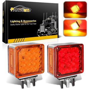 Partsam 2Pcs Square Dual Double Face Fender Stop Turn Signal Tail 52 LED Amber/Red, Truck Trailer Double Face Led Pedestal Lights Waterproof, Dual-face lights with Three Studs Waterproof