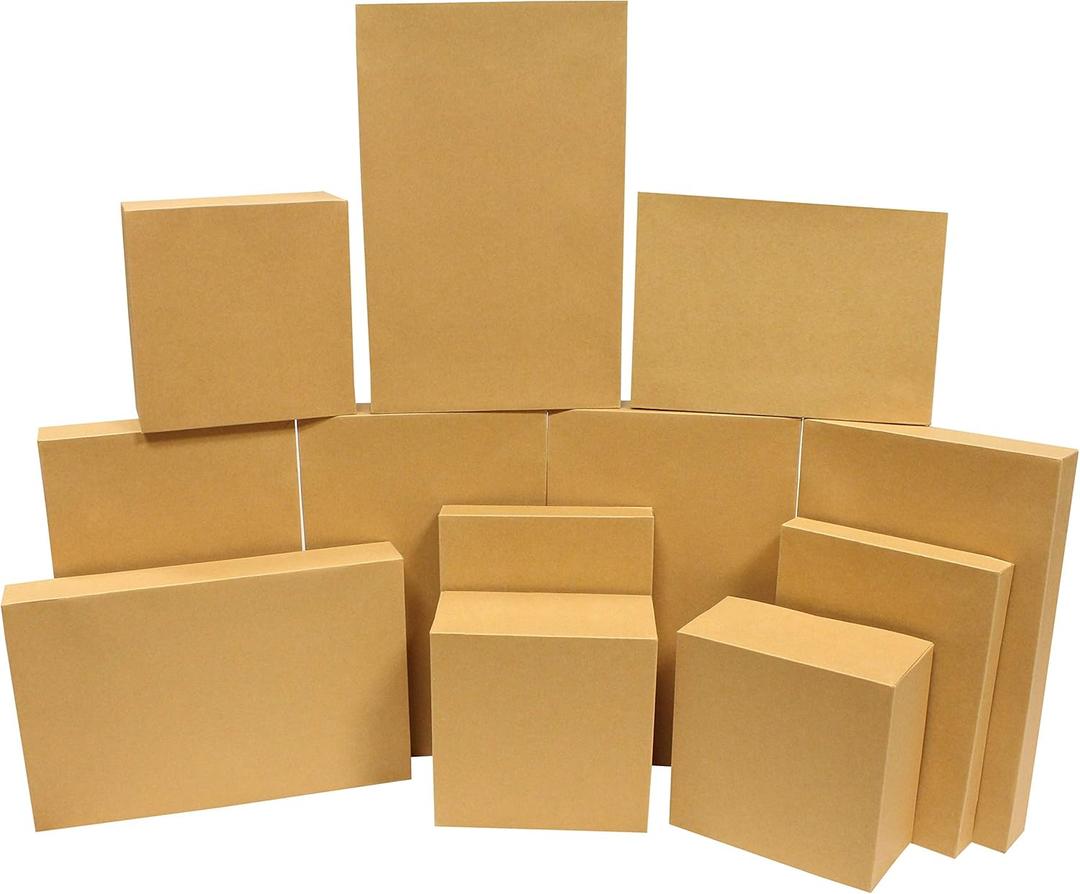 JOYIN 12PCS Christmas Brown Gift Boxes with Lids for Presents, 4" Deep Large Shirt Robe Wrapping Box, 4 Different Sizes Holiday Festive Lingerie Cupcake DIY Kraft Cardboard Boxes