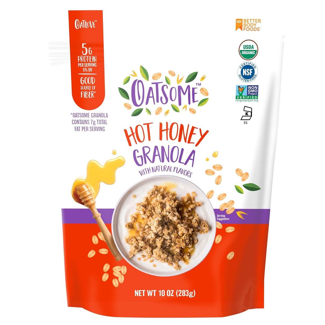 Oatsome Hot Honey Granola, 5g Protein, Gluten Free, Made with Real Honey, Whole Grain Organic Oats & Chili Pepper Flavor, for Protein Snacks Cereals Breakfast Yogurt, 10 Oz Bag (EXP 02/19/26)