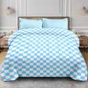 Comforter Set of 3, Queen, Blue Checkered Decor Bedroom