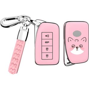 ACEBOY for Lexus Key Fob Cover with Metal Leather Keychain, Soft TPU Case Compatible with GS GS-F ES IS IS-F RC RC-F NX LX570 RX350 RX450h (Pink,4 Buttons)