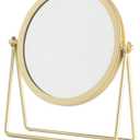 Iron Tabletop Makeup Mirror, Round Swivel Desktop Stand Mirror, 360°Rotation One-Sided Dressing Table Mirror(Golden)