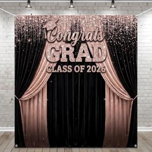 Frienda Large Class of 2026 Graduation Backdrop 5.9 x 6.6 ft Silver Congrats Grad Graduation Party Decoration Photo Props Prom Booth Banner Photography Background for College Party Decor Supplies