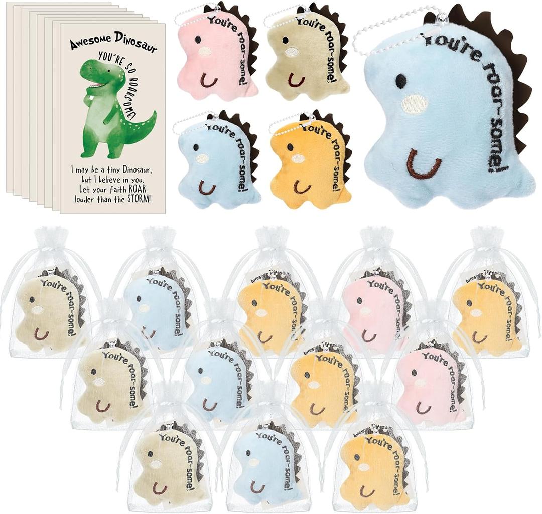 Hotop 36 Sets Valentines Dinosaur Gifts Bulk Dinosaur Plush Keychains Set Dino Stuffed Animals Dino Party Favors for Student School Classroom Exchange Prizes Coworker Employee Appreciation Gifts