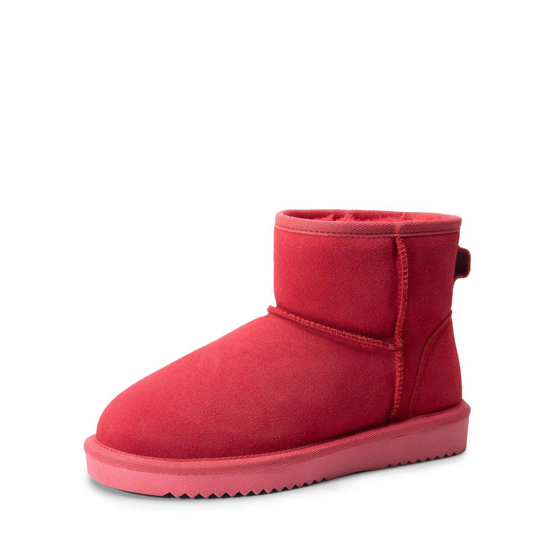 DREAM PAIRS Snow Boots for Women Genuine Suede Faux Fur Lining Anti-Slip Warm Winter Booties Slip On Memory Foam Ankle Boots FuzzyClassicⅡ Low Boots,Size 6.5,Red,SDSB2432W