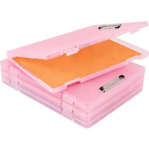 Zhiquanqihan 2 Pack Letter Size Clipboard with Storage 8.5 * 11, Plastic Clear Pink Clipboard File Box A4 Nursing Clip Board for School & Office with Christmas Stickers (Clear Pink-2PCS)