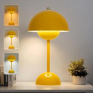 Flower Bud Lamp Modern Flowerpot Cordless Mushroom Touch Table Lamp 3 Mode Dimmable Rechargeable Desk Lamp for Bedroom(Yellow)