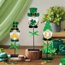 Yulejo 3 Pcs St. Patrick's Day Gnome Table Decorations Lucky Decor St Patricks Day Gnome Wood Signs Decoration Tiered Tray Centerpiece for Farmhouse Home Kitchen Shelf Decor