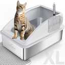AIPERRO Stainless Steel Litter Box | XL Enclosed Cat Litter Boxes with Lid