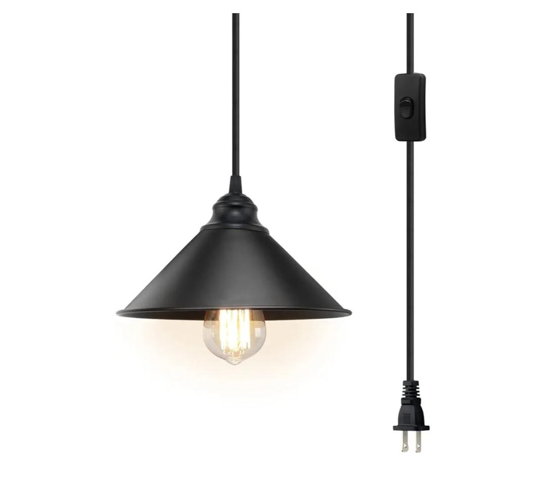Plug in Pendant Light, Industrial Hanging Light with Plugin Cord On/Off Switch, Farmhouse Pendant Lights with Plug-in Cord, Vintage PendantLight Fixture, Hanging Lamps