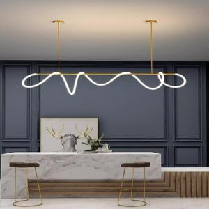 Modern LED Linear Pendant Light, DIY 59 inch Gold Chandelier, with Remote Height Adjustable Ceiling Hanging Dining Room Light Fixture, Kitchen Island Lighting, Restaurant Long Hose Lamp