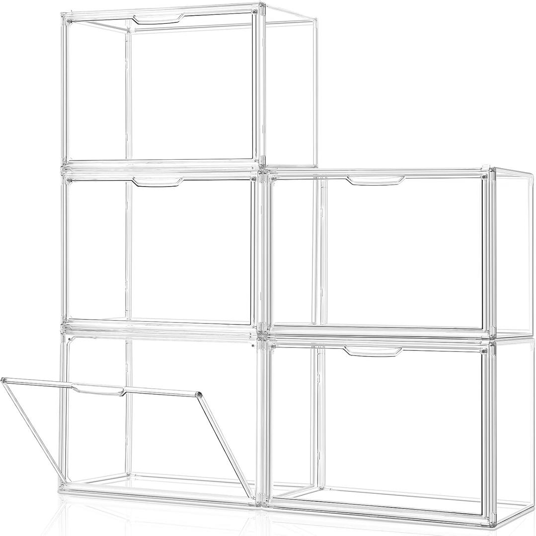Purse Organizer for Closet, 5Pack Stackable Storage Bins, Clear Acrylic Display Case with Magnetic Door, Closet Organizers and Storage for Handbag Organzier, Heels, Collectibles