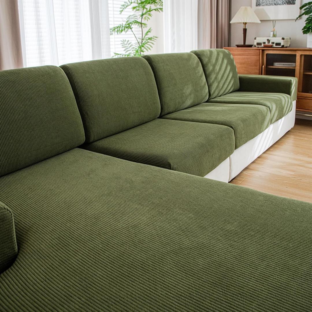 QIANMEW Couch Cushion Covers, Comfort Soft Magic Sofa Covers Washable Stretch Resistant Slipcovers for Sectional and L Shaped Seats Furniture Protectors for Pets (1PC Armrest Cover, Green)