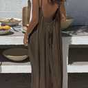 Womens Summer Casual Sleeveless Backless Cami Sundress 2026 Vacation House Dress (Brown)